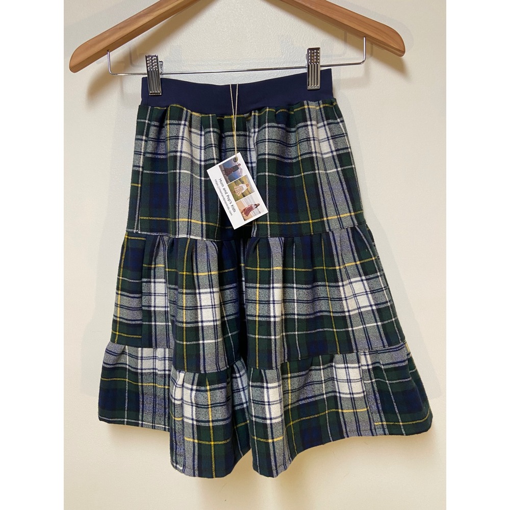 Girls Flannel Mom and Pop's Kids Midi Skirt 5 Green Plaid Heavyweight Tiered